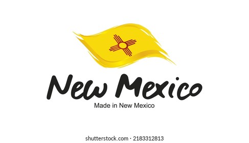 Made In New Mexico USA New Handwritten Flag Ribbon Typography Lettering Logo Label Banner