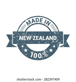 Made in New Zealand 100% - Round blue grunge rubber stamp design isolated on white background. vector illustration vintage texture. Vector illustration