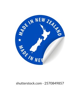 Made in New Zealand - Country Map Sticker. Best Quality. Original Product. Vector illustration.