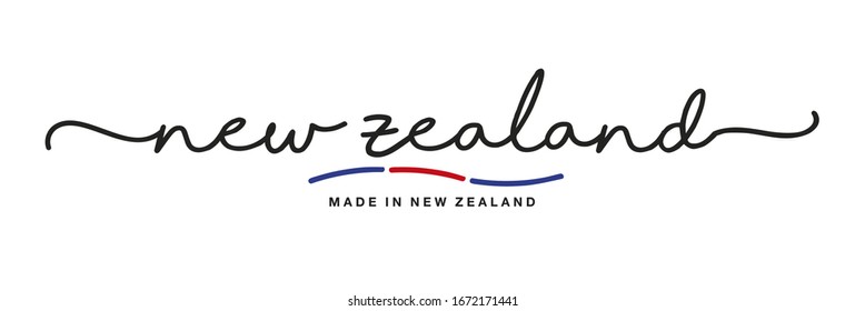 Made in New Zealand handwritten calligraphic lettering logo sticker flag ribbon banner