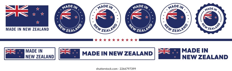 Made in new zealand icon set. new zealand made product icons suitable for commerce business. badge, seal, sticker, logo, symbol Variants. Isolated vector illustration