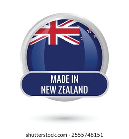 Made in New Zealand round glossy shiny flag vector illustration isolated on white background with stars in the flag in white and red colors for Independence Day of New Zealand 6 February banner poster