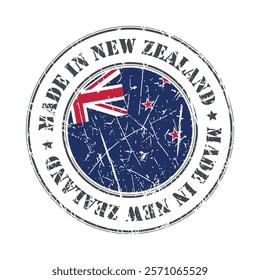 Made in New Zealand stamp scratched flag badge logo vector illustration