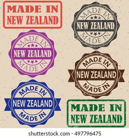 made in New Zealand vintage stamp Set vector illustration.