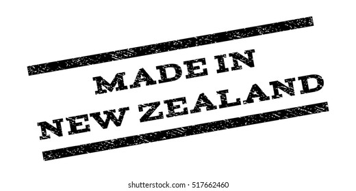 Made In New Zealand watermark stamp. Text tag between parallel lines with grunge design style. Rubber seal stamp with unclean texture. Vector black color ink imprint on a white background.