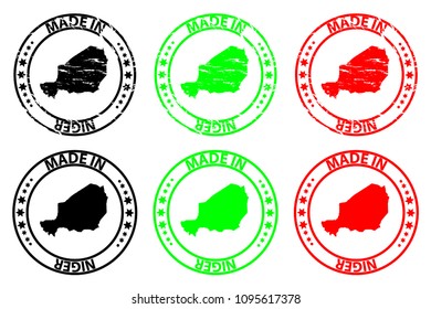 Made in Niger - rubber stamp - vector, Niger map pattern - black, green and red