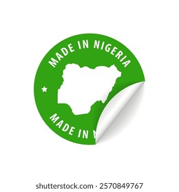 Made in Nigeria - Country Map Sticker. Best Quality. Original Product. Vector illustration.