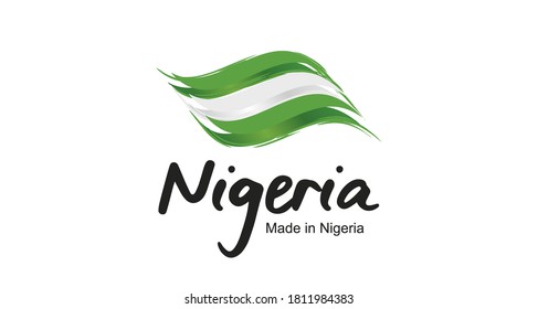 Made In Nigeria Handwritten Flag Ribbon Typography Lettering Logo Label Banner