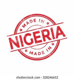 Made in Nigeria red vector graphic. Round rubber stamp isolated on white background. With vintage texture.