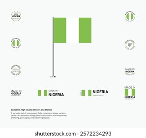 Made in Nigeria Stamps, Flag, Tags, labels, Seals, Icons. Creative Designs for Branding and Packaging