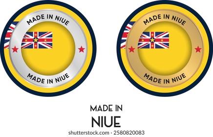 Made in NIUE. Premium labels, stickers, pointer, badge and symbol of NIUE flag icon. Collection vector illustration