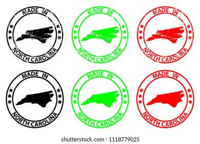 Made in North Carolina - rubber stamp - vector, North Carolina (United States of America) map pattern - black, green  and red
