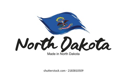 Hecho en Dakota del Norte EE.UU. nueva bandera escrita a mano tipografía tipografía etiqueta del logo