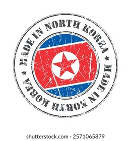 Made in North Korea stamp scratched flag badge logo vector illustration