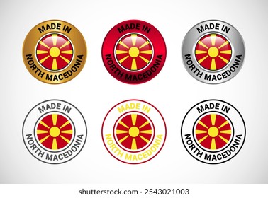 Made in North Macedonia label icon with flag. Icon set for business, badge, seal, sticker, logo, and symbol