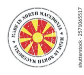 Made in North Macedonia stamp scratched flag badge logo vector illustration