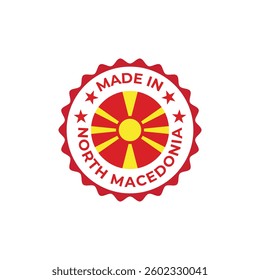 made in north macedonia vector label badge design seal illustration with national flag colors and stars