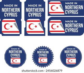 Made in Northern Cyprus, vector logos with Northern Cyprus flag painted circles and stripe