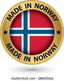 Made in Norway gold label with flag, vector illustration