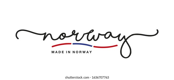 Made in Norway handwritten calligraphic lettering logo sticker flag ribbon banner