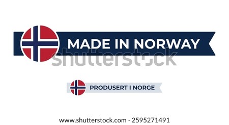 Made in Norway label with Norway flag colors. High-quality certification badge for Norway products, branding, and manufacturing authenticity
