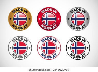 Made in Norway label icon with flag. Icon set for business, badge, seal, sticker, logo, and symbol