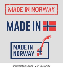 feito na Noruega etiquetas conjunto, feito no Reino da Noruega ícones do produto