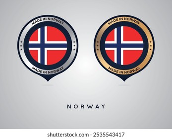 Hecho en Noruega. etiquetas, pegatinas, puntero, insignia y símbolo del icono de la bandera de Noruega. Ilustración vectorial de la colección