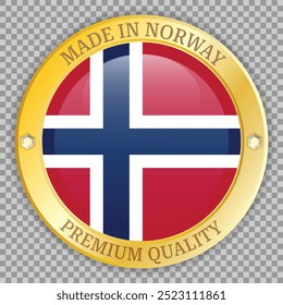 Feito na Noruega premium distintivo de ouro de qualidade. Ilustração vetorial no plano de fundo quadriculado