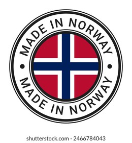 Made In Norway round stamp sticker with Norwegian Flag vector illustration