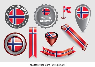 Made in Norway Seal, Norwegian Flag, Pin Point , Ribbon(Vector Art)