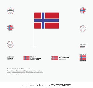 Made in Norway Stamps, Flag, Tags, labels, Seals, Icons. Creative Designs for Branding and Packaging