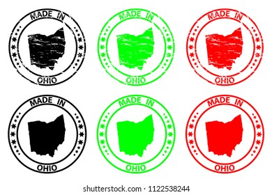 Made in Ohio - rubber stamp - vector, Ohio (United States of America) map pattern - black, green and red