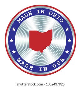 Made in Ohio seal or stamp. Round hologram sign for label design and national marketing.