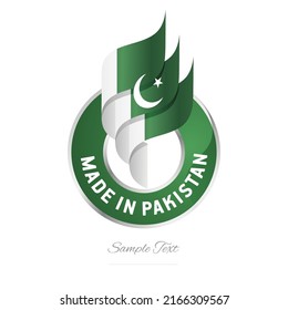 Made in Pakistan Abstract wavy flag torch flame white green modern ribbon strip logo icon vector