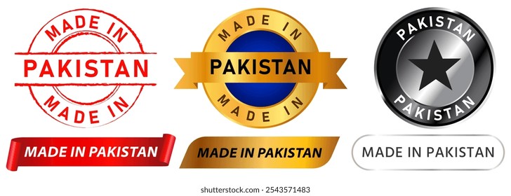 Made in Pakistan Produkt hergestellt produzieren kommerziell verkaufen Südasien Teil Land Stempel bunte Abzeichen Emblem Medaille Aufkleber Siegel Design Ikone Set Sammlung