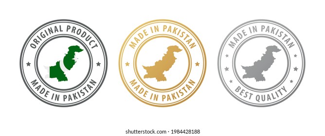 Hecho en Pakistán - conjunto de sellos con mapa y bandera. La mejor calidad. Producto original. Ilustración del vector