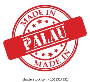 Made in Palau red rubber stamp illustration vector on white background