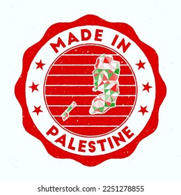 Made In Palestine. Country round stamp. Seal of Palestine with border shape. Vintage badge with circular text and stars. Vector illustration.