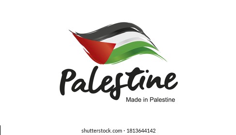 Made in Palestine handwritten flag ribbon typography lettering logo label banner