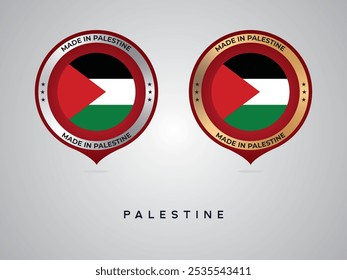 Feito na Palestina. etiquetas, adesivos, ponteiro, crachá e símbolo da bandeira da Palestina ícone. Ilustração de vetor de coleção