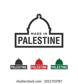 Made In Palestine Logo design. Al Quds or Al Aqsa Mosque. Jerusalem Landmark. Vector Illustration.