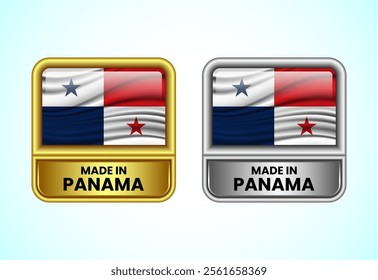 Made in Panama label icon in gold and silver color. Flag icon set for business