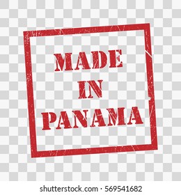 made in Panama text rubber seal stamp watermark. Caption inside rounded rectangular banner with grunge design and dirty texture. Slanted vector ink sticker on paper background.