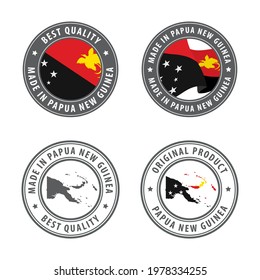 Made in Papua New Guinea - set of labels, stamps, badges, with the Papua New Guinea map and flag. Best quality. Original product. Vector illustration