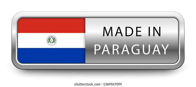 MADE IN PARAGUAY metallic badge with national flag isolated on white background