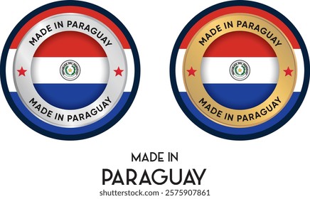 Made in Paraguay. Premium labels, stickers, pointer, badge and symbol of Paraguay flag icon. Collection vector illustration