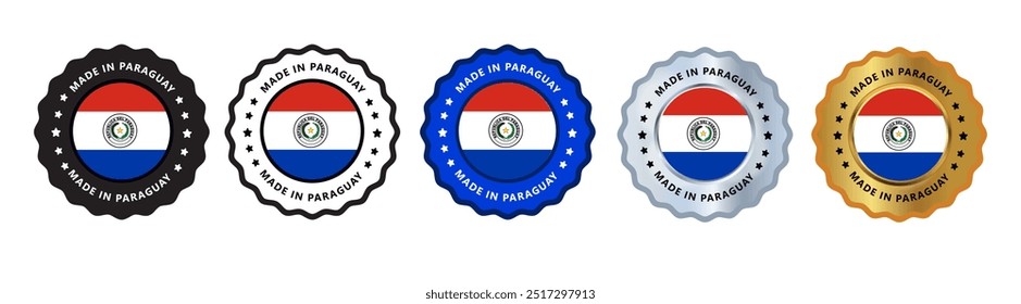 Made in the paraguay set of sign stamp badge, with varian color blue, silver, gold, black suitable for products manufactured, military, agriculture or food vector illustration eps editable text