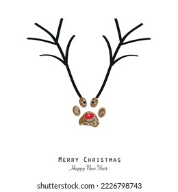 Made of paw prints deer. Happy new year and Christmas design background greeting card