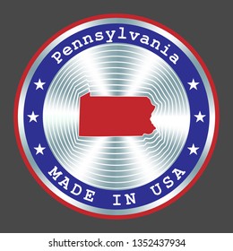 Made in Pennsylvania seal or stamp. Round hologram sign for label design and national marketing.